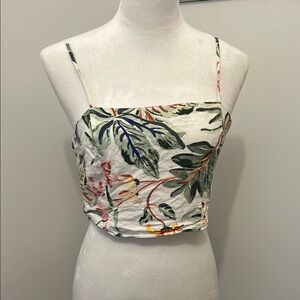 Cream and Green Sleeveless Crop Camisole